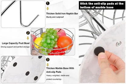 Fruit Basket Bowl with Banana Hanger, Fruit Vegetable Storage Basket with Banana Tree Holder for Kitchen Counter, Detachable Organizer for Bread Snack Produce (Black, 3-Tier Metal Base)