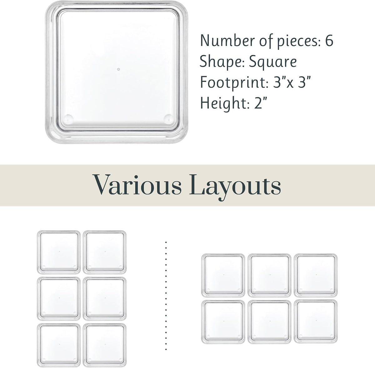 SimpleSort 6-Piece Stackable Clear Drawer Organizer Set | 12" x 3" x 2" Rectangle Trays | Narrow Makeup Vanity Storage Bins and Office Desk Drawer Dividers | Made in USA