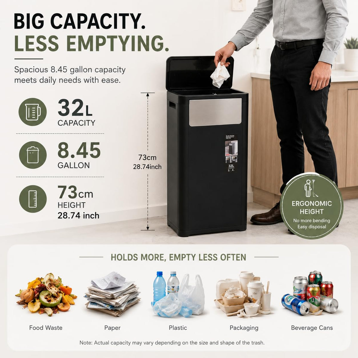 8.45 Gallon Slim Trash Can with Lid