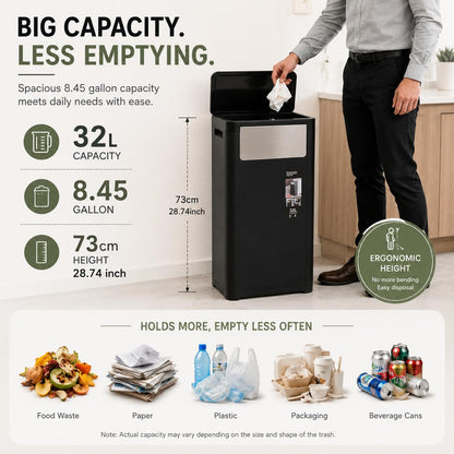 8.45 Gallon Slim Trash Can with Lid