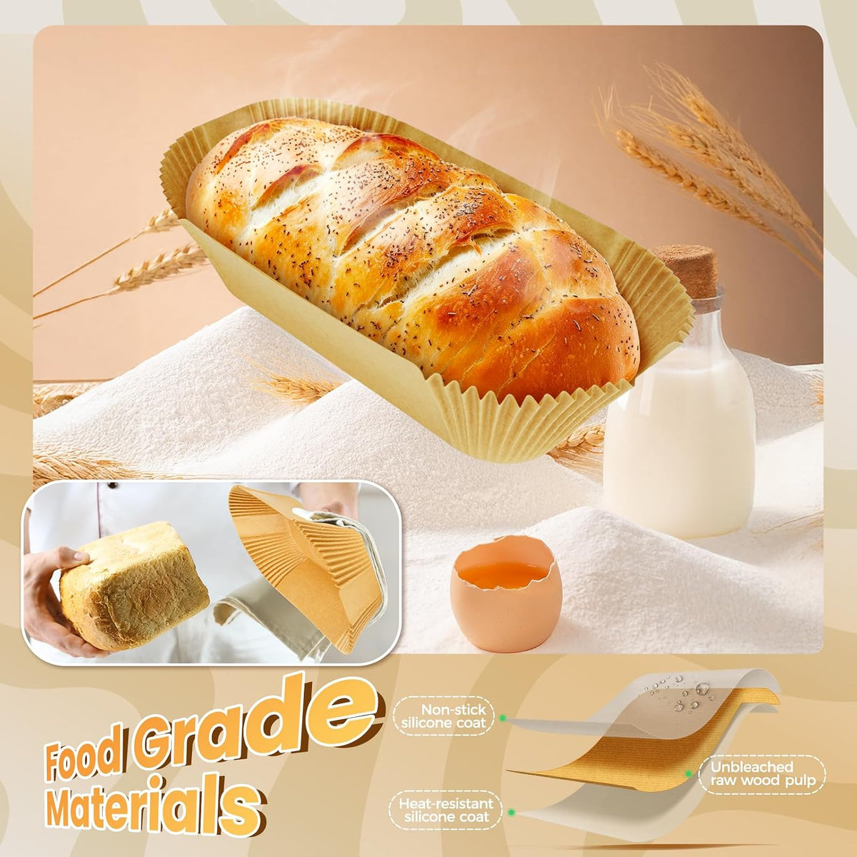 Loaf Pan Liners, 155Pcs Non-Stick Parchment Paper for Baking Bread 9x5 Inch