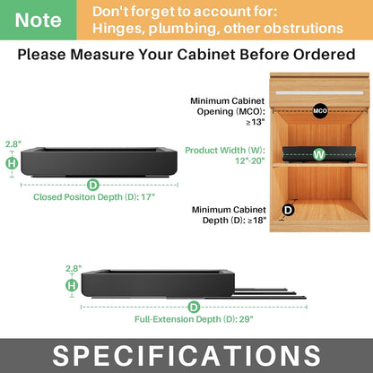 Pull out Cabinet Organizer, Expandable(12"-20") Heavy Duty Slide out Drawers Fixed with Adhesive Nano Film for Pots, Roll out Shelf Storage for Kitchen Base Cabinet Organization(White)