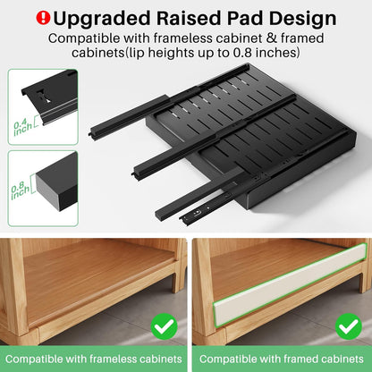 Pull out Cabinet Organizer, Expandable(12"-20") Heavy Duty Slide out Drawers Fixed with Adhesive Nano Film for Pots, Roll out Shelf Storage for Kitchen Base Cabinet Organization(White)