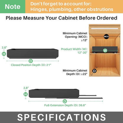 Pull out Cabinet Organizer, Expandable(12"-20") Heavy Duty Slide out Drawers Fixed with Adhesive Nano Film for Pots, Roll out Shelf Storage for Kitchen Base Cabinet Organization(White)