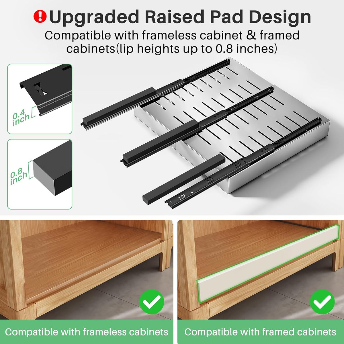 Pull out Cabinet Organizer, Expandable(12"-20") Heavy Duty Slide out Drawers Fixed with Adhesive Nano Film for Pots, Roll out Shelf Storage for Kitchen Base Cabinet Organization(White)