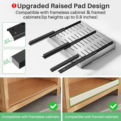 Pull out Cabinet Organizer, Expandable(12"-20") Heavy Duty Slide out Drawers Fixed with Adhesive Nano Film for Pots, Roll out Shelf Storage for Kitchen Base Cabinet Organization(White)