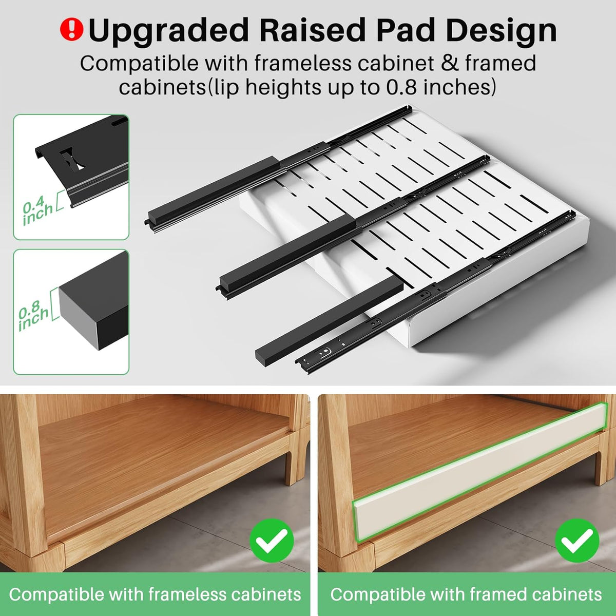 Pull out Cabinet Organizer, Expandable(12"-20") Heavy Duty Slide out Drawers Fixed with Adhesive Nano Film for Pots, Roll out Shelf Storage for Kitchen Base Cabinet Organization(White)