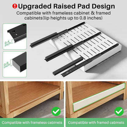 Pull out Cabinet Organizer, Expandable(12"-20") Heavy Duty Slide out Drawers Fixed with Adhesive Nano Film for Pots, Roll out Shelf Storage for Kitchen Base Cabinet Organization(White)