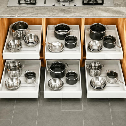 Pull out Cabinet Organizer, Expandable(12"-20") Heavy Duty Slide out Drawers Fixed with Adhesive Nano Film for Pots, Roll out Shelf Storage for Kitchen Base Cabinet Organization(White)