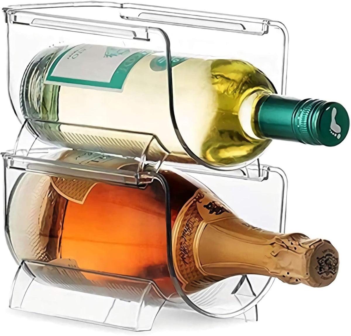 Plastic Water Bottle Organizer and Wine Rack Storage Holder | Set of 2 Stackable Free-Standing Bottle Storage Rack for Countertops Pantry Refrigerator,Ideal for Wine,Soda,Pop,Beer,Clear