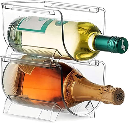 Plastic Water Bottle Organizer and Wine Rack Storage Holder | Set of 2 Stackable Free-Standing Bottle Storage Rack for Countertops Pantry Refrigerator,Ideal for Wine,Soda,Pop,Beer,Clear
