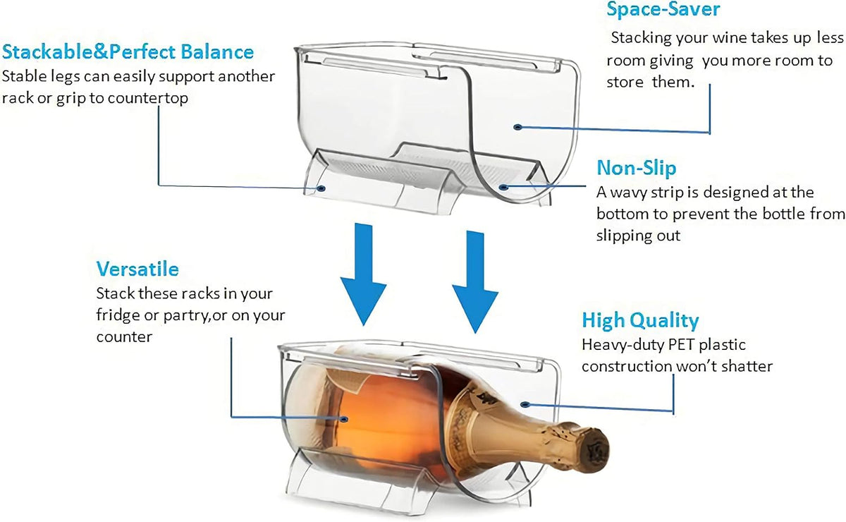 Plastic Water Bottle Organizer and Wine Rack Storage Holder | Set of 2 Stackable Free-Standing Bottle Storage Rack for Countertops Pantry Refrigerator,Ideal for Wine,Soda,Pop,Beer,Clear
