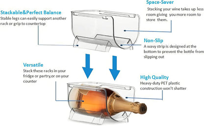 Plastic Water Bottle Organizer and Wine Rack Storage Holder | Set of 2 Stackable Free-Standing Bottle Storage Rack for Countertops Pantry Refrigerator,Ideal for Wine,Soda,Pop,Beer,Clear