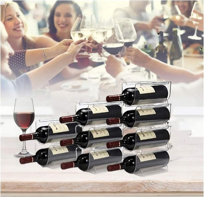 Plastic Water Bottle Organizer and Wine Rack Storage Holder | Set of 2 Stackable Free-Standing Bottle Storage Rack for Countertops Pantry Refrigerator,Ideal for Wine,Soda,Pop,Beer,Clear