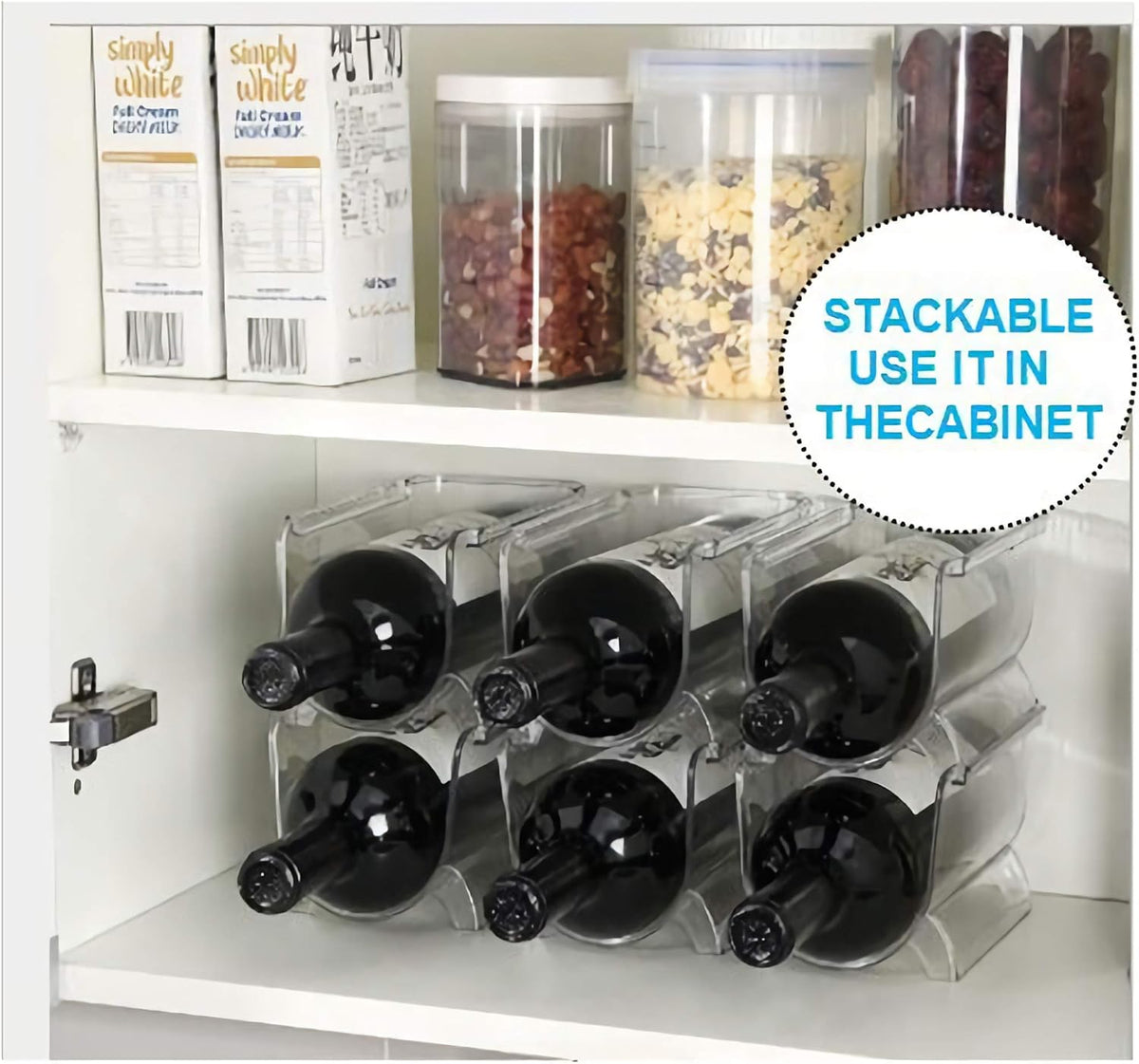 Plastic Water Bottle Organizer and Wine Rack Storage Holder | Set of 2 Stackable Free-Standing Bottle Storage Rack for Countertops Pantry Refrigerator,Ideal for Wine,Soda,Pop,Beer,Clear