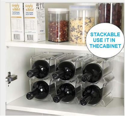 Plastic Water Bottle Organizer and Wine Rack Storage Holder | Set of 2 Stackable Free-Standing Bottle Storage Rack for Countertops Pantry Refrigerator,Ideal for Wine,Soda,Pop,Beer,Clear