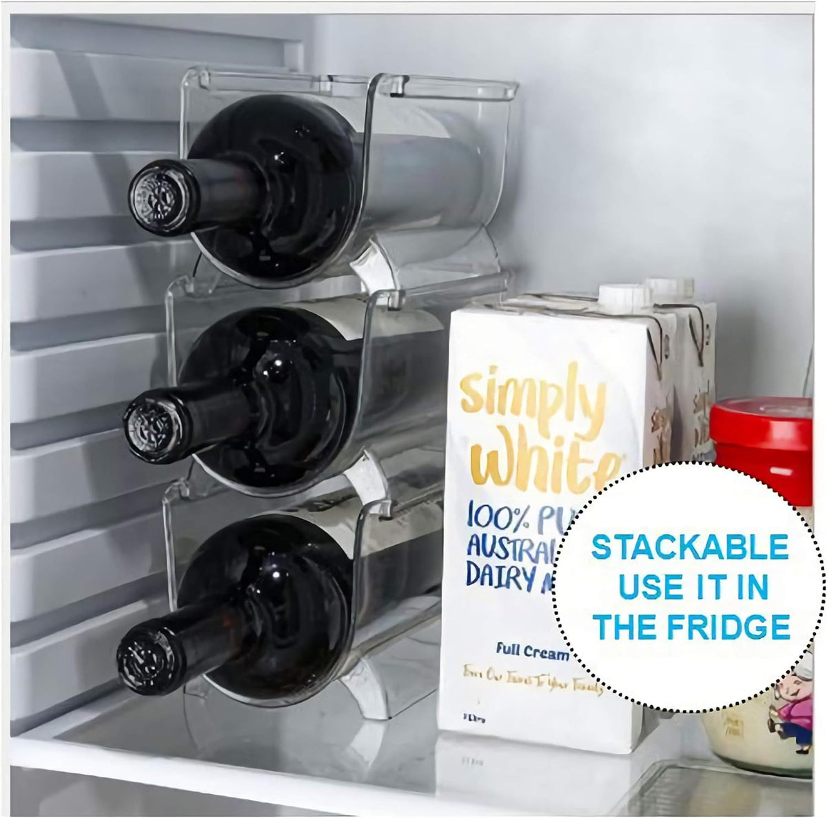 Plastic Water Bottle Organizer and Wine Rack Storage Holder | Set of 2 Stackable Free-Standing Bottle Storage Rack for Countertops Pantry Refrigerator,Ideal for Wine,Soda,Pop,Beer,Clear