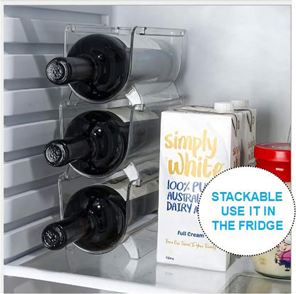 Plastic Water Bottle Organizer and Wine Rack Storage Holder | Set of 2 Stackable Free-Standing Bottle Storage Rack for Countertops Pantry Refrigerator,Ideal for Wine,Soda,Pop,Beer,Clear
