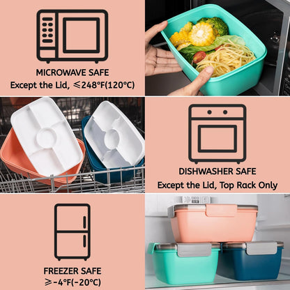 3 Pcs 68 Oz Salad Lunch Container with 4 Compartment Tray, Bento Lunch Box with Spoon & Dressing Cup, Leakproof Salad Container for Lunch, Toppings, Snacks, Fruits, BPA-Free
