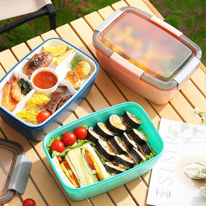 3 Pcs 68 Oz Salad Lunch Container with 4 Compartment Tray, Bento Lunch Box with Spoon & Dressing Cup, Leakproof Salad Container for Lunch, Toppings, Snacks, Fruits, BPA-Free