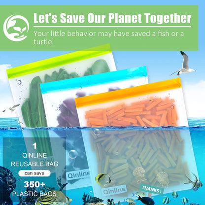 Reusable Storage Bags - 10 Pack BPA FREE Freezer Bags(2 Reusable Gallon Bags + 4 Leakproof Reusable Sandwich Bags + 4 THICK Reusable Snack Bags) Ziplock Lunch Bags for Food Marinate Meat Fruit Cereal