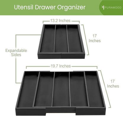 Kitchen Drawer Organizer - Expandable Utensil Drawer Organizer for Kitchen, Cutlery Tray & Silverware Organizer, 3-5 Slots - Bamboo Organizer for Utensils & Flatware (Natural)