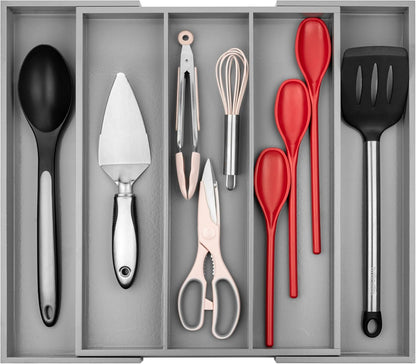 Kitchen Drawer Organizer - Expandable Utensil Drawer Organizer for Kitchen, Cutlery Tray & Silverware Organizer, 3-5 Slots - Bamboo Organizer for Utensils & Flatware (Natural)