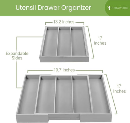 Kitchen Drawer Organizer - Expandable Utensil Drawer Organizer for Kitchen, Cutlery Tray & Silverware Organizer, 3-5 Slots - Bamboo Organizer for Utensils & Flatware (Natural)