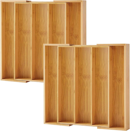 Kitchen Drawer Organizer - Expandable Utensil Drawer Organizer for Kitchen, Cutlery Tray & Silverware Organizer, 3-5 Slots - Bamboo Organizer for Utensils & Flatware (Natural)