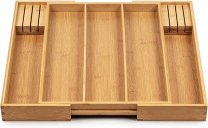Kitchen Drawer Organizer - Expandable Utensil Drawer Organizer for Kitchen, Cutlery Tray & Silverware Organizer, 3-5 Slots - Bamboo Organizer for Utensils & Flatware (Natural)