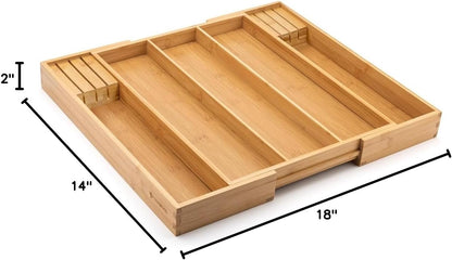 Kitchen Drawer Organizer - Expandable Utensil Drawer Organizer for Kitchen, Cutlery Tray & Silverware Organizer, 3-5 Slots - Bamboo Organizer for Utensils & Flatware (Natural)