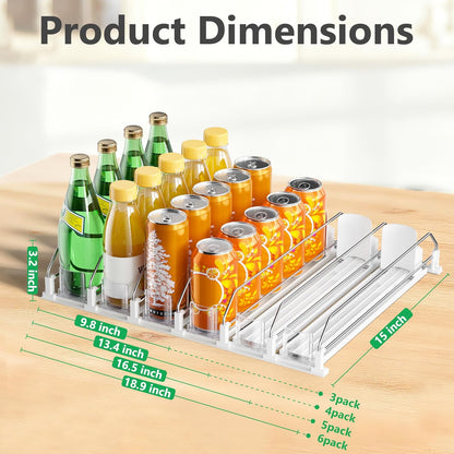 Drink Organizer for Fridge, Automatic Drink Dispenser for Fridge, 12-20oz Soda Can Dispenser for Refrigerator, Soda Can Organizer for Pantry Holds up to 15 Cans, 3 Row