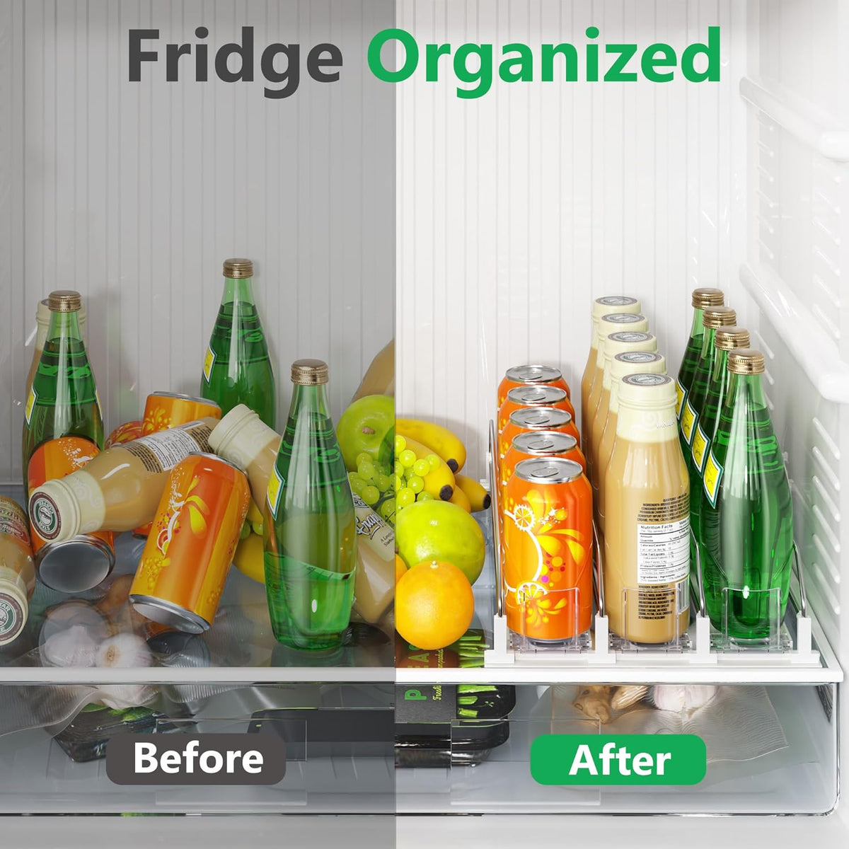 Drink Organizer for Fridge, Automatic Drink Dispenser for Fridge, 12-20oz Soda Can Dispenser for Refrigerator, Soda Can Organizer for Pantry Holds up to 15 Cans, 3 Row