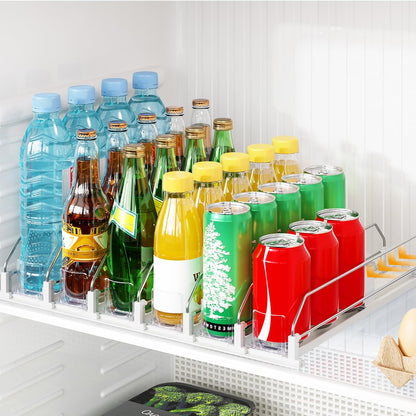 Drink Organizer for Fridge, Automatic Drink Dispenser for Fridge, 12-20oz Soda Can Dispenser for Refrigerator, Soda Can Organizer for Pantry Holds up to 15 Cans, 3 Row