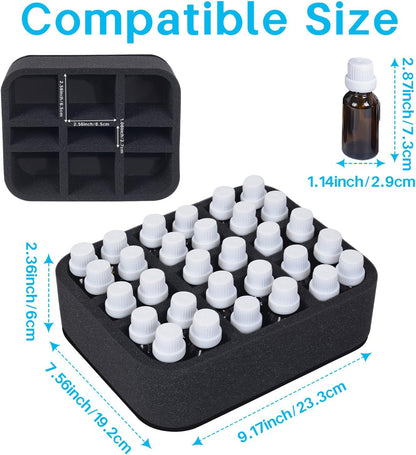 Essential oils Organizer Holder Foam Pad with Slots, Holds 40 bottles of 10ml、15ml Bottles, Removable Dividers，Black