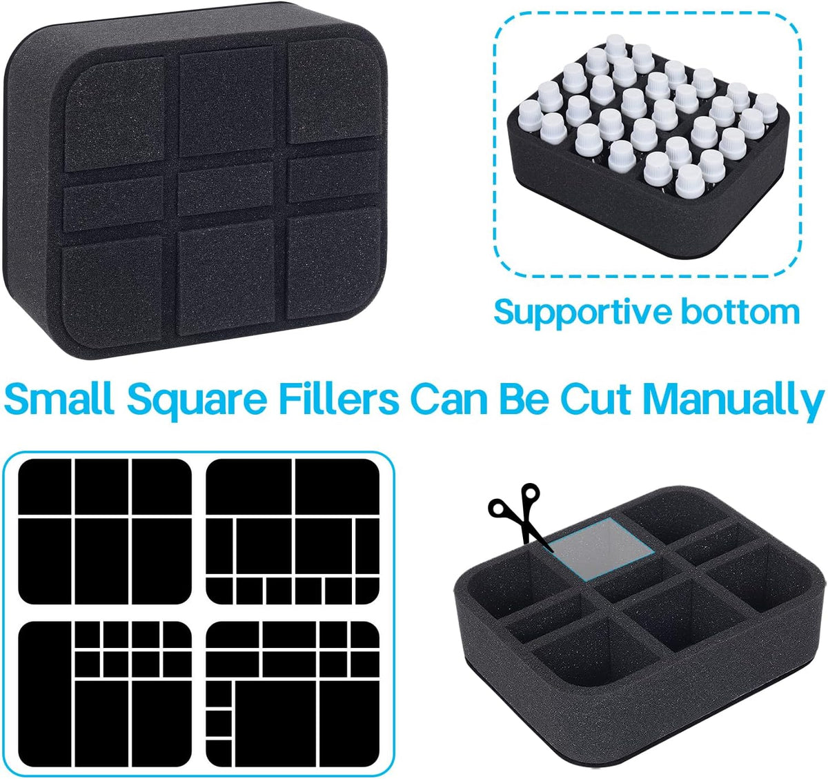 Essential oils Organizer Holder Foam Pad with Slots, Holds 40 bottles of 10ml、15ml Bottles, Removable Dividers，Black