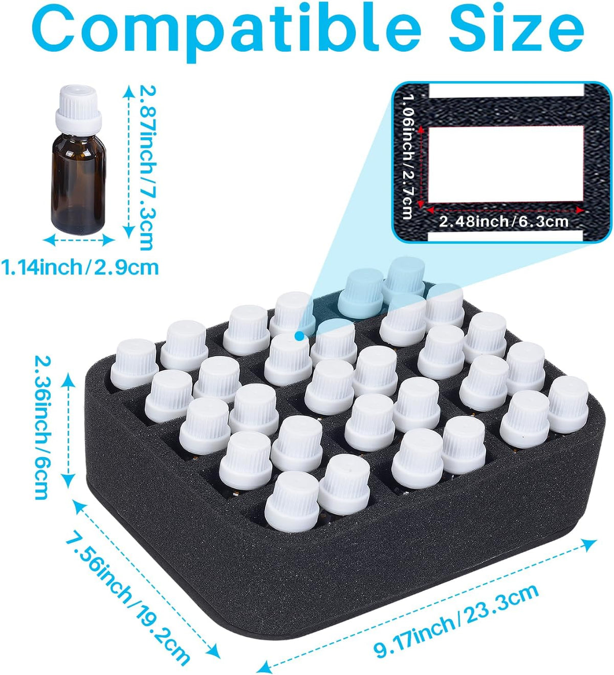 Essential oils Organizer Holder Foam Pad with Slots, Holds 40 bottles of 10ml、15ml Bottles, Removable Dividers，Black