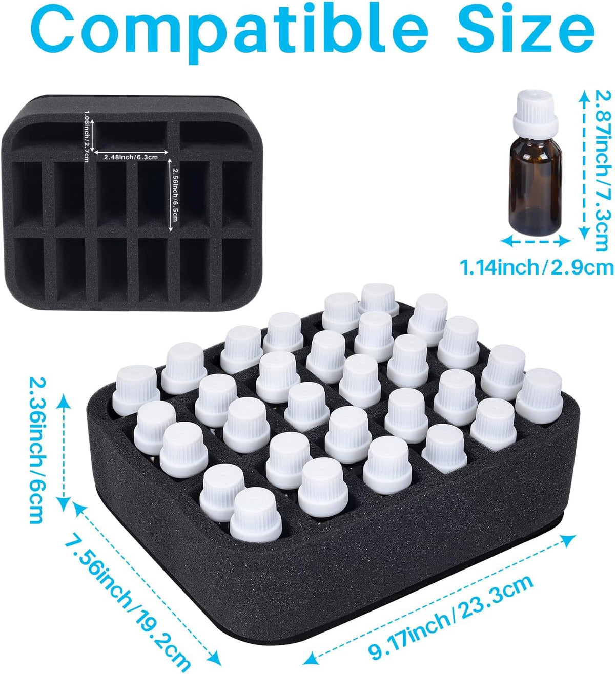 Essential oils Organizer Holder Foam Pad with Slots, Holds 40 bottles of 10ml、15ml Bottles, Removable Dividers，Black