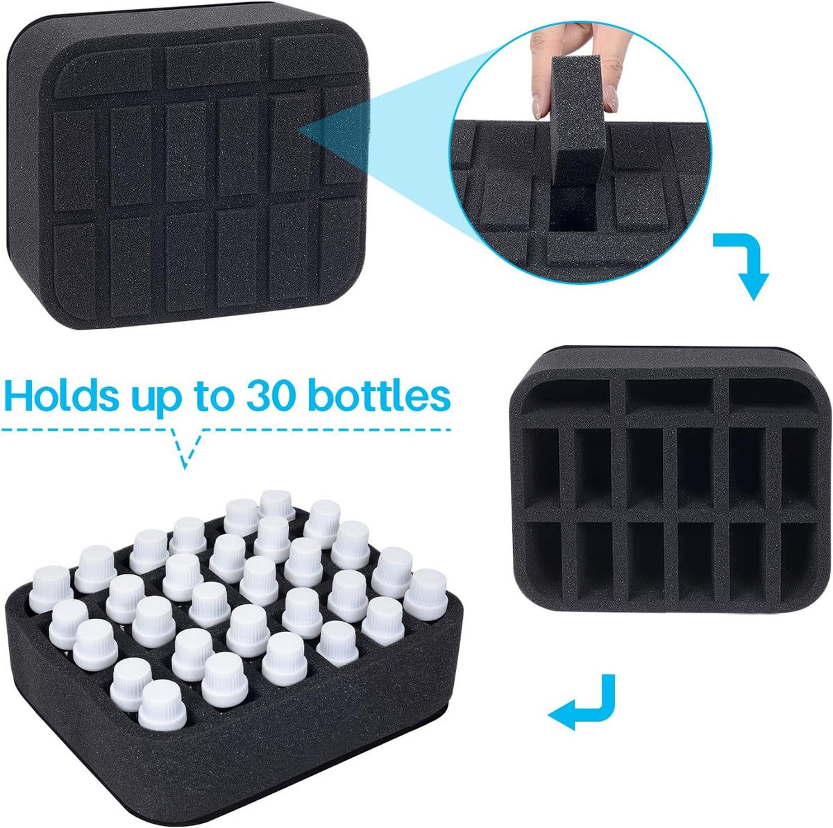 Essential oils Organizer Holder Foam Pad with Slots, Holds 40 bottles of 10ml、15ml Bottles, Removable Dividers，Black
