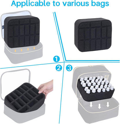 Essential oils Organizer Holder Foam Pad with Slots, Holds 40 bottles of 10ml、15ml Bottles, Removable Dividers，Black