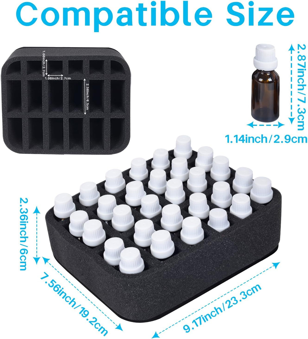 Essential oils Organizer Holder Foam Pad with Slots, Holds 40 bottles of 10ml、15ml Bottles, Removable Dividers，Black