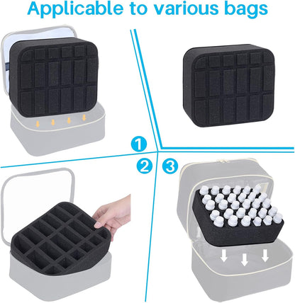Essential oils Organizer Holder Foam Pad with Slots, Holds 40 bottles of 10ml、15ml Bottles, Removable Dividers，Black