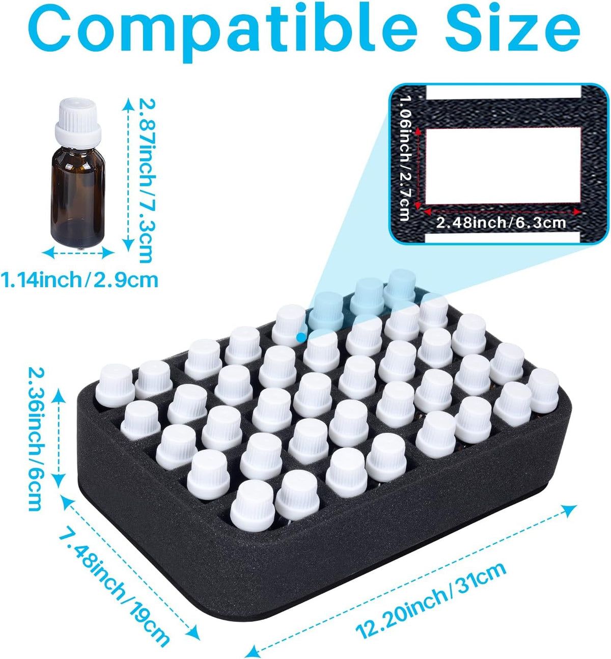 Essential oils Organizer Holder Foam Pad with Slots, Holds 40 bottles of 10ml、15ml Bottles, Removable Dividers，Black