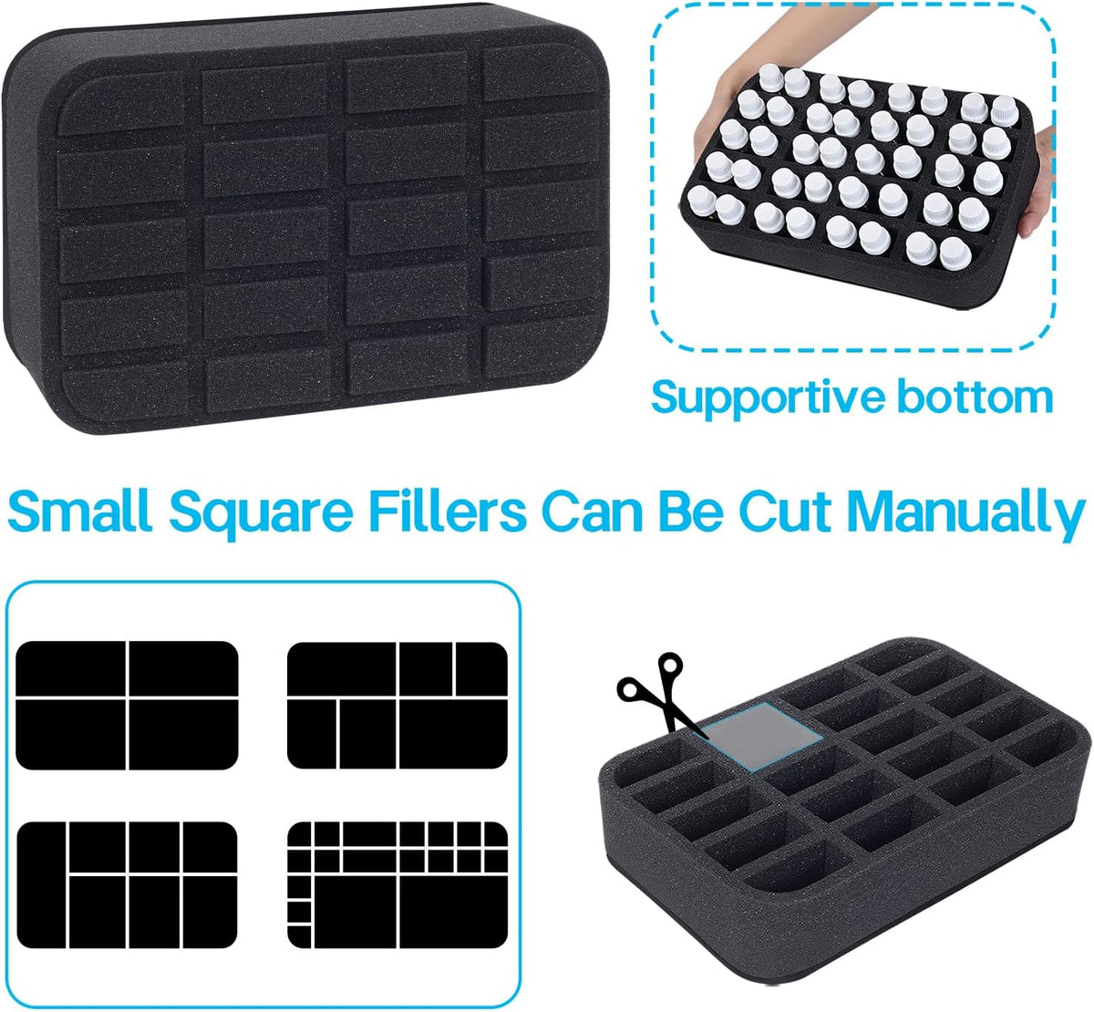 Essential oils Organizer Holder Foam Pad with Slots, Holds 40 bottles of 10ml、15ml Bottles, Removable Dividers，Black
