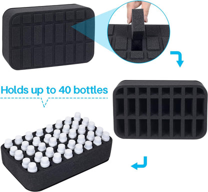Essential oils Organizer Holder Foam Pad with Slots, Holds 40 bottles of 10ml、15ml Bottles, Removable Dividers，Black