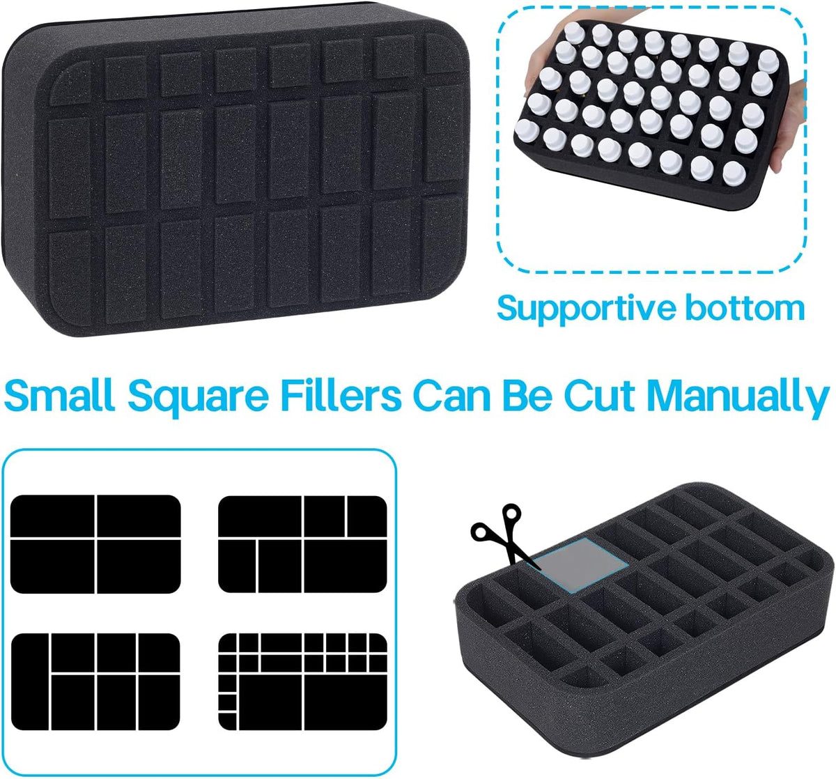 Essential oils Organizer Holder Foam Pad with Slots, Holds 40 bottles of 10ml、15ml Bottles, Removable Dividers，Black