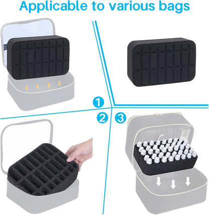 Essential oils Organizer Holder Foam Pad with Slots, Holds 40 bottles of 10ml、15ml Bottles, Removable Dividers，Black