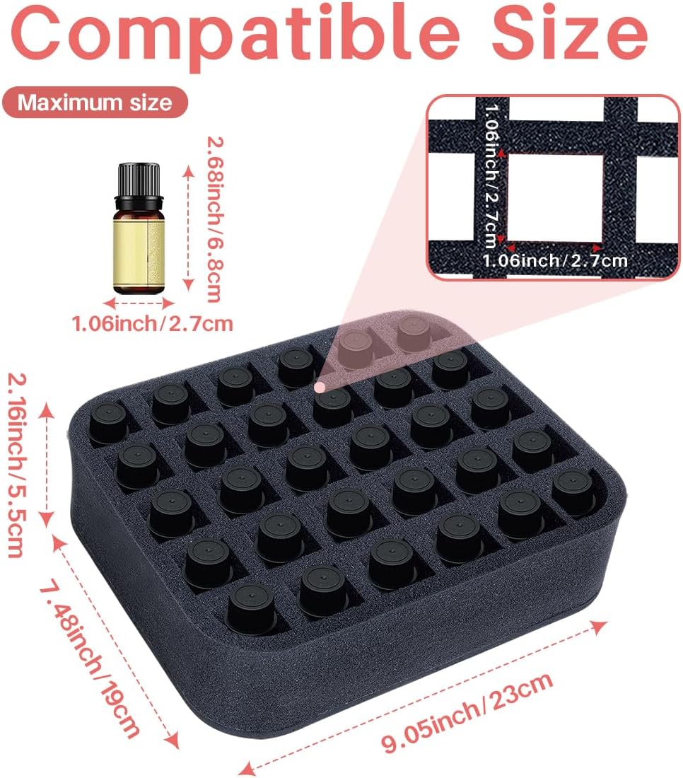 Essential oils Organizer Holder Foam Pad with Slots, Holds 40 bottles of 10ml、15ml Bottles, Removable Dividers，Black