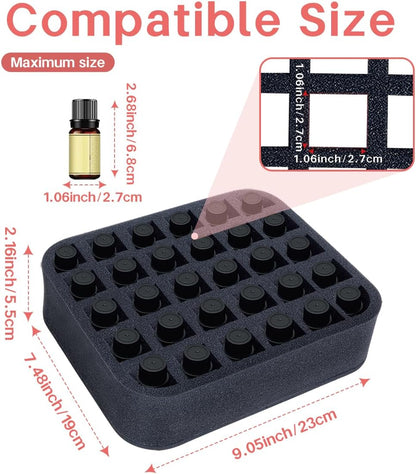 Essential oils Organizer Holder Foam Pad with Slots, Holds 40 bottles of 10ml、15ml Bottles, Removable Dividers，Black