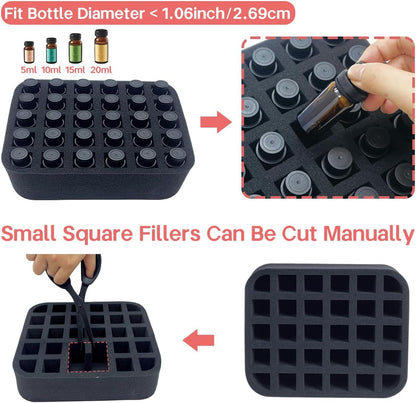 Essential oils Organizer Holder Foam Pad with Slots, Holds 40 bottles of 10ml、15ml Bottles, Removable Dividers，Black